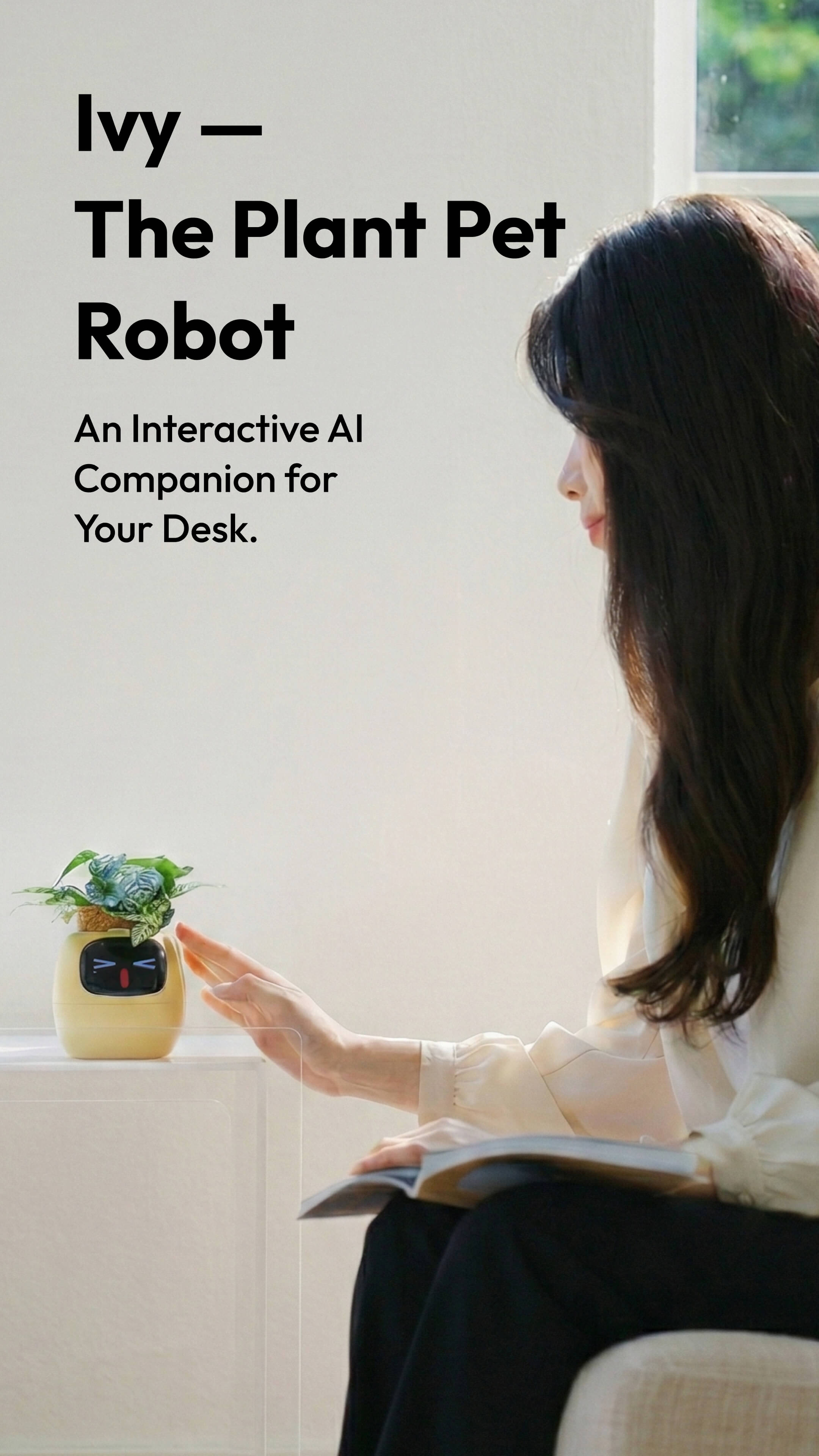 Video of Ivy interactive desk companion for anxiety relief. Expressive plant-pet with playful faces – a quirky creative gift for plant lovers. Helps de-stress and relax. Ideal relaxation gift for her.