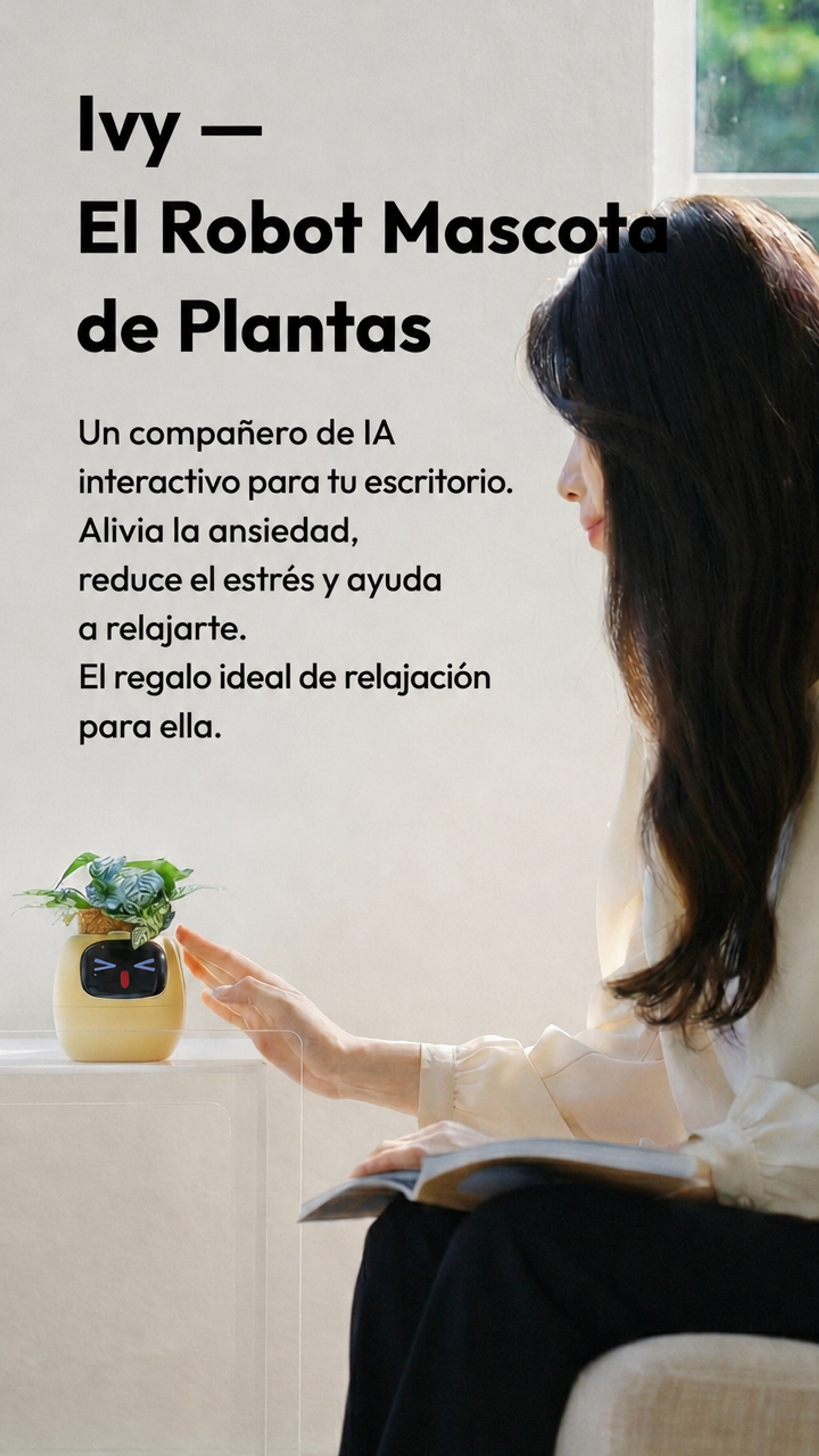 Video of Ivy interactive desk companion for anxiety relief. Expressive plant-pet with playful faces – a quirky creative gift for plant lovers. Helps de-stress and relax. Ideal relaxation gift for her.