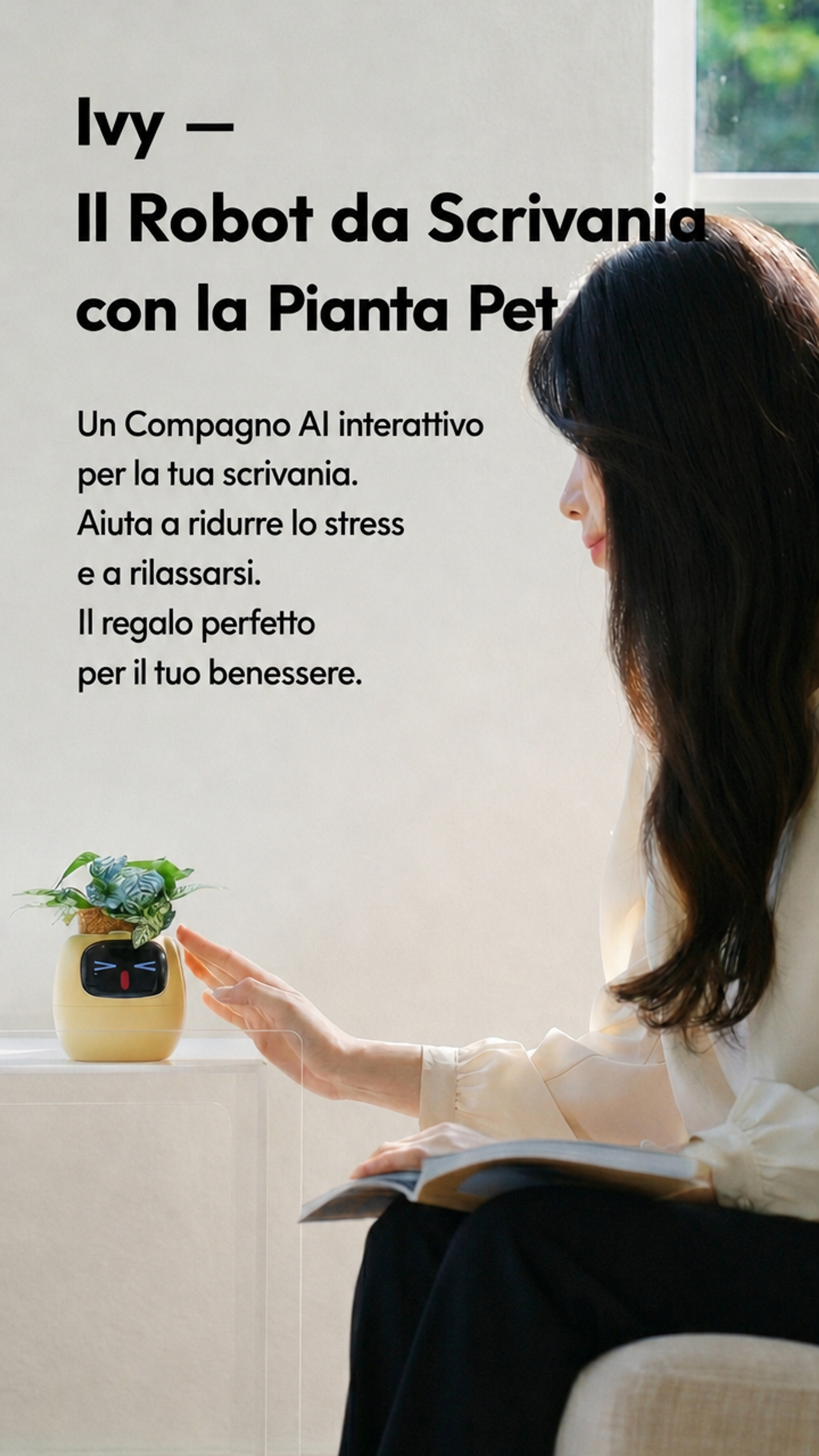 Video of Ivy interactive desk companion for anxiety relief. Expressive plant-pet with playful faces – a quirky creative gift for plant lovers. Helps de-stress and relax. Ideal relaxation gift for her.