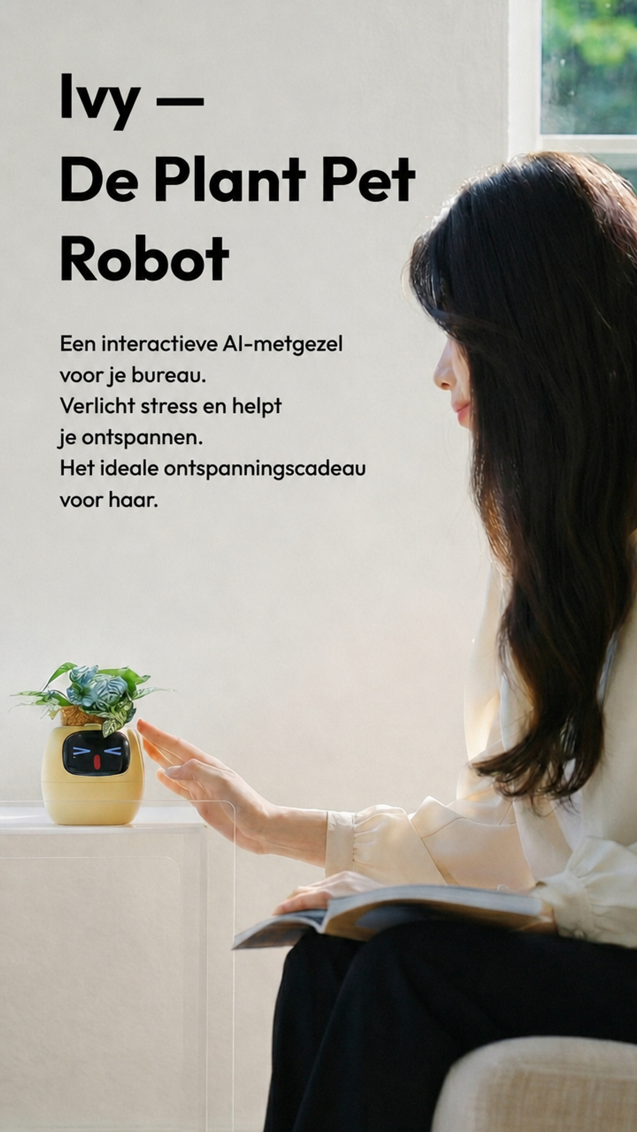 Video of Ivy interactive desk companion for anxiety relief. Expressive plant-pet with playful faces – a quirky creative gift for plant lovers. Helps de-stress and relax. Ideal relaxation gift for her.