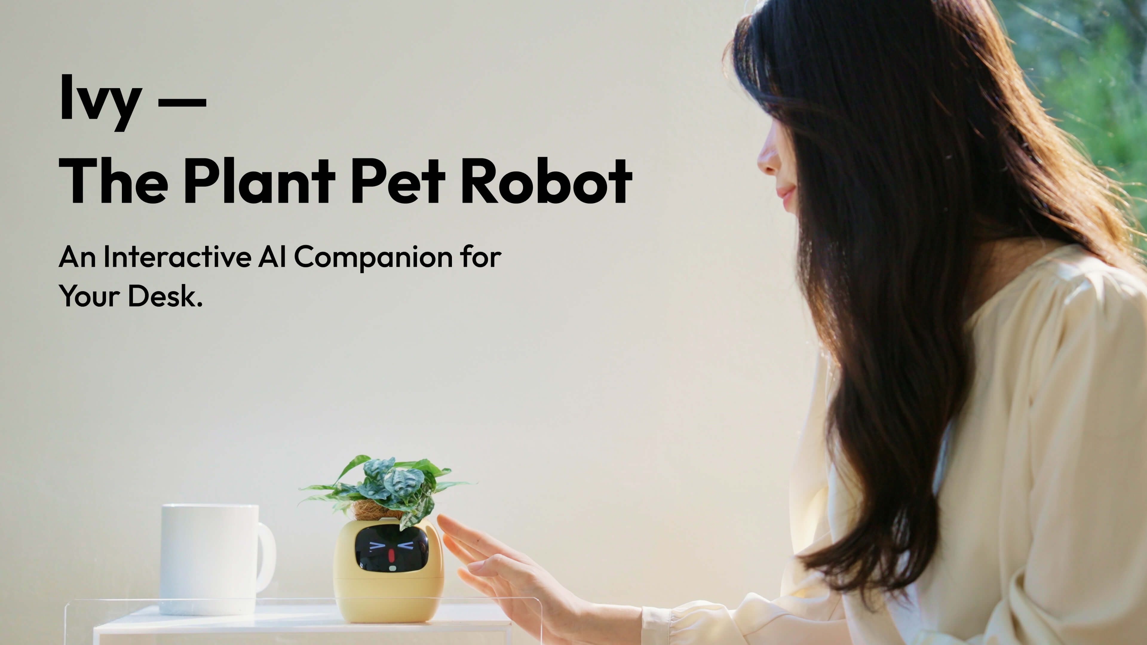 Video of Ivy interactive desk companion for anxiety relief. Expressive plant-pet with playful faces – a quirky creative gift for plant lovers. Helps de-stress and relax. Ideal relaxation gift for her.